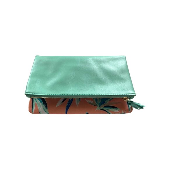 Rachel Pally Reversible Floral Clutch Pink/Green Boho Coastal Vacation Tropical - Picture 2 of 11